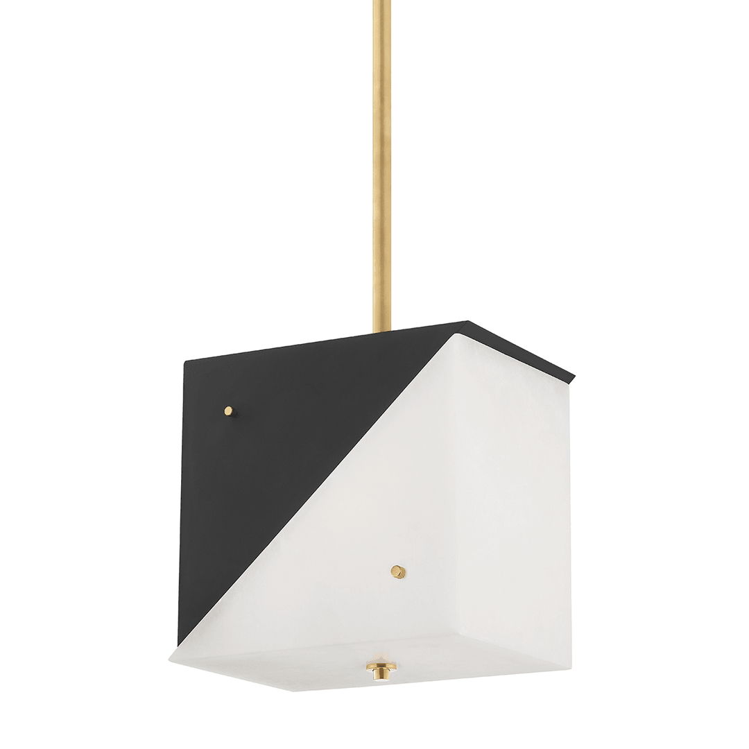 Aged Brass with White and Black Ratio Sculpture Cube Pendant - LV LIGHTING