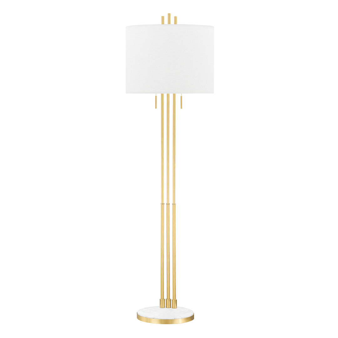 Aged Brass Rod with Fabric Shade and White Marble Floor Lamp - LV LIGHTING