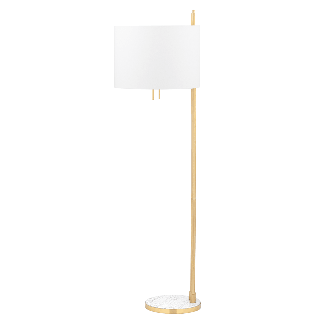 Aged Brass Rod with Fabric Shade and White Marble Floor Lamp - LV LIGHTING