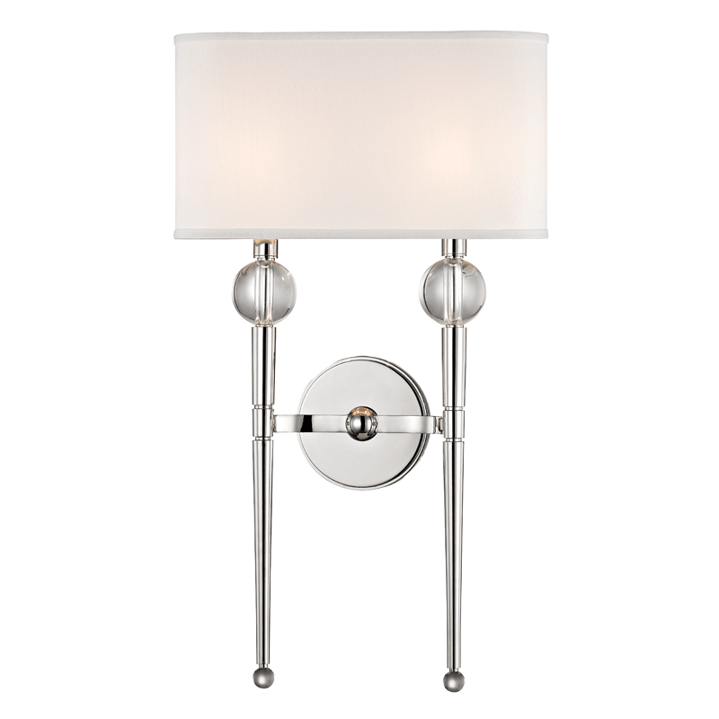 Steel Arm with Crystal Orb and Fabric Shade 2 Light Wall Sconce - LV LIGHTING
