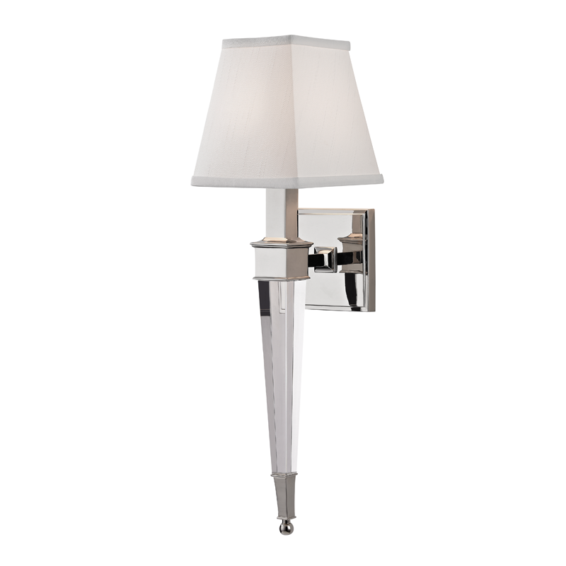 Steel with Cubic Crystal Rod and Fabric Shade Wall Sconce