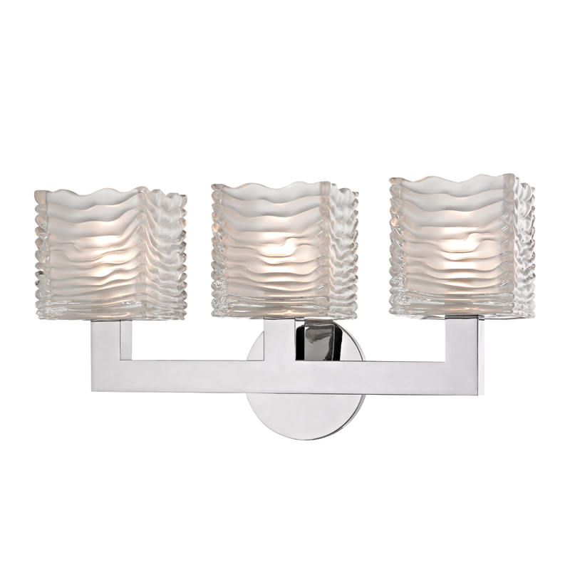 Steel with Frosted Clear Rib Glass Shade Vanity Light