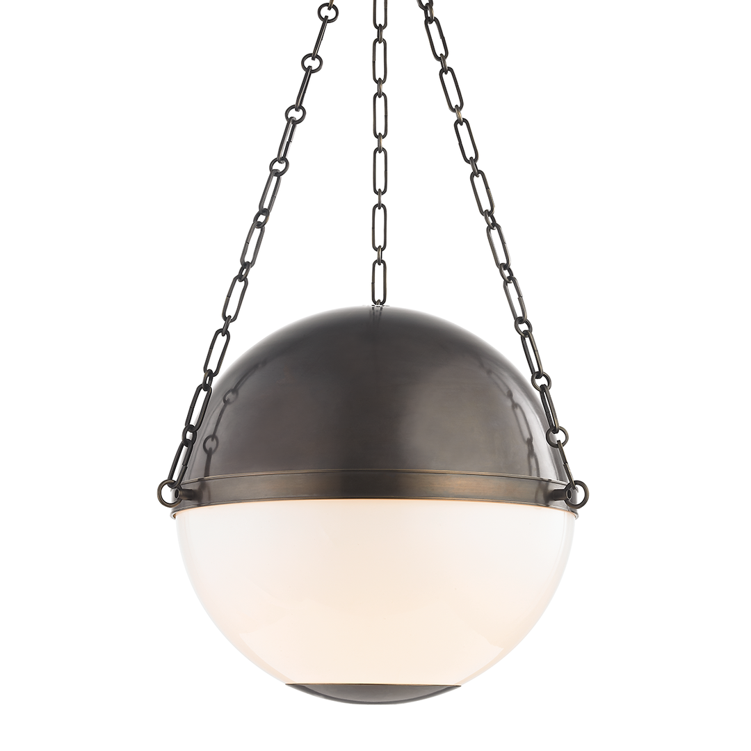 Steel Frame with Opal Glass Sphere Shade and Chain Pendant