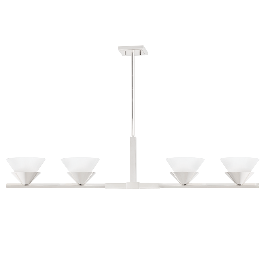 Steel with Opal Conical Glass Shade Linear Pendant