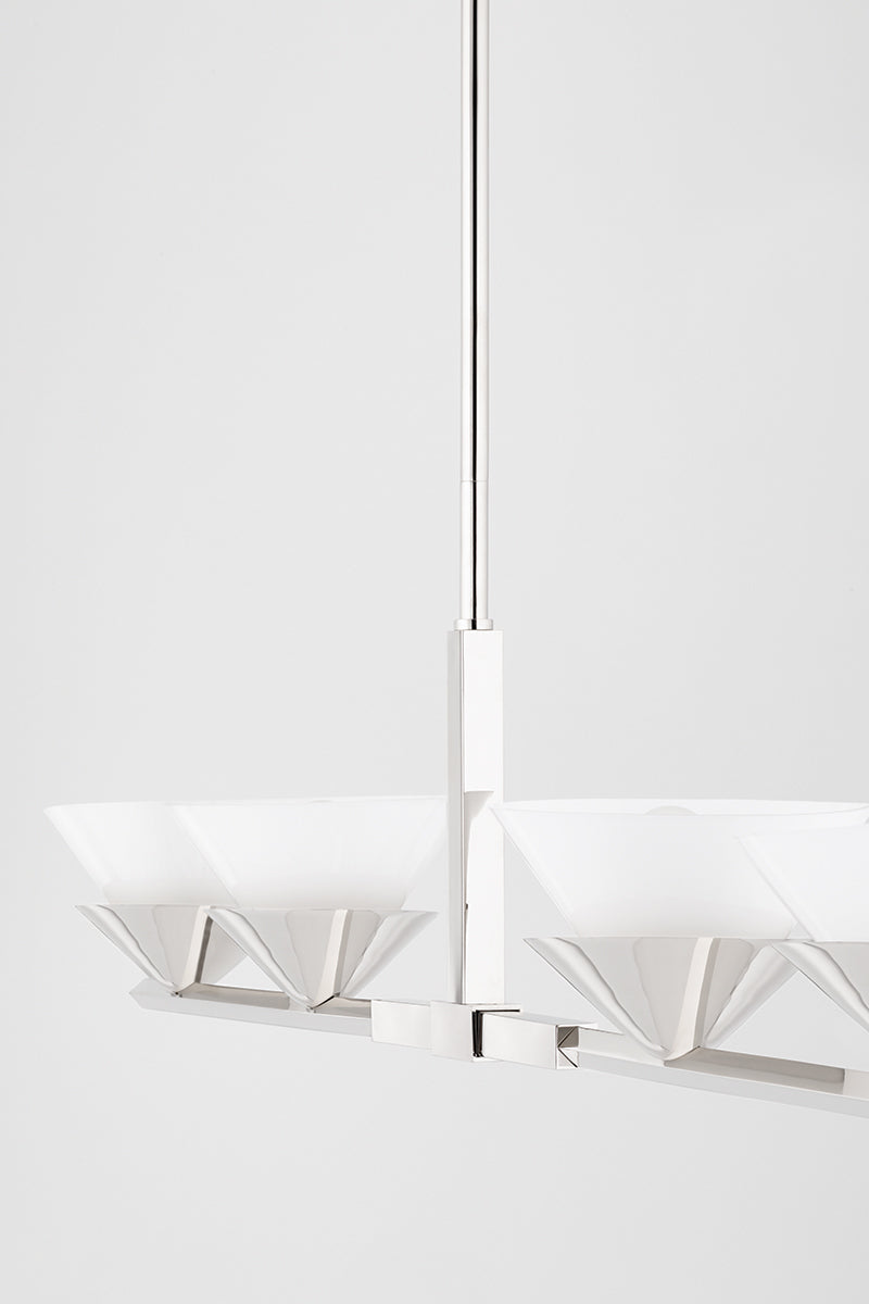 Steel with Opal Conical Glass Shade Linear Pendant