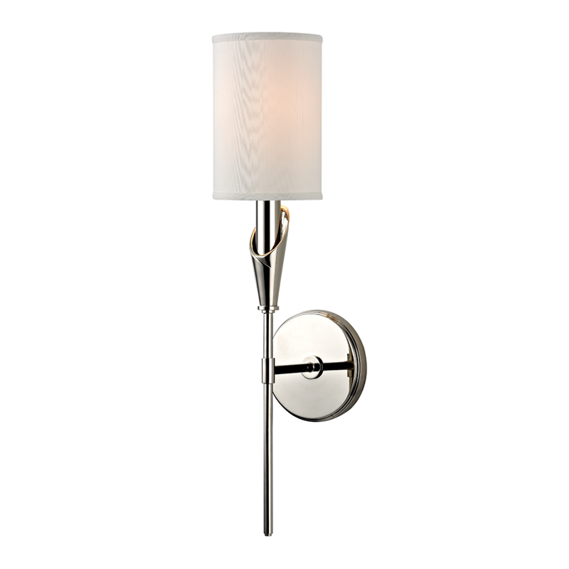 Steel Rod with White Fabric Drum Shade Wall Sconce