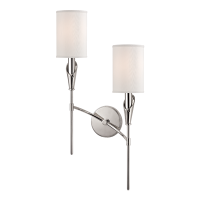 Steel Rod with White Fabric Drum Shade Wall Sconce