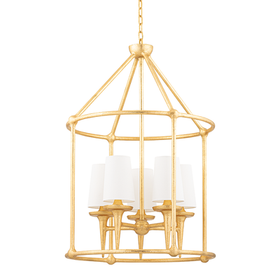 Steel Torch Arm with Fabric Shade Caged Chandelier