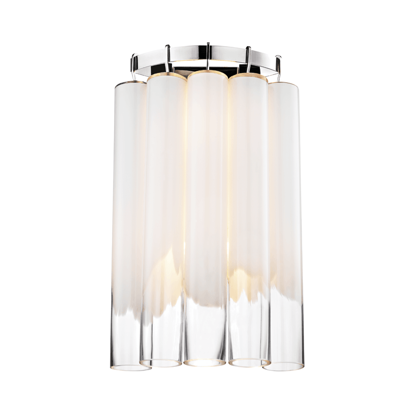 Polished Nickel with White and Clear Glass Tube Shade Wall Sconce - LV LIGHTING