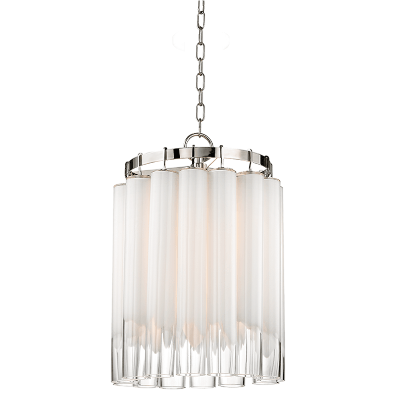 Polished Nickel with White and Clear Glass Tube Shade Pendant - LV LIGHTING