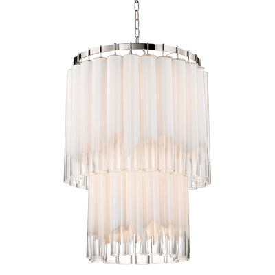 Polished Nickel with White and Clear Glass Tube Shade Chandelier - LV LIGHTING
