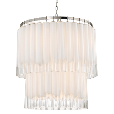 Polished Nickel with White and Clear Glass Tube Shade Chandelier - LV LIGHTING