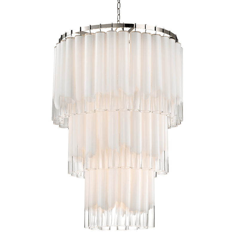 Polished Nickel with White and Clear Glass Tube Shade Chandelier - LV LIGHTING