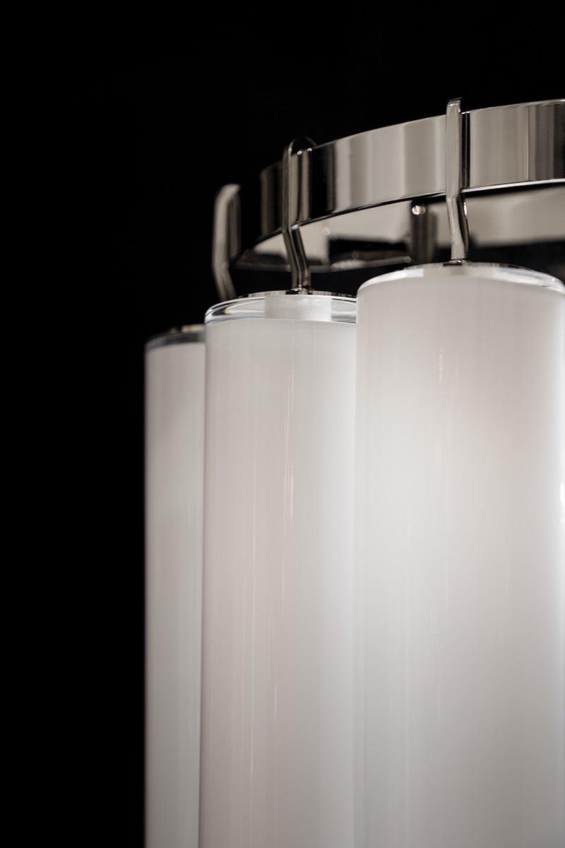 Polished Nickel with White and Clear Glass Tube Shade Chandelier - LV LIGHTING