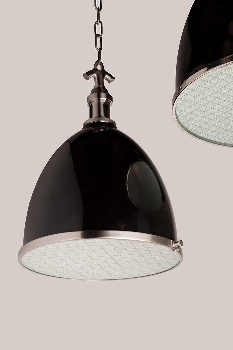 Steel Chain and Domed Metal Shade with Clear Glass Diffuser Pendant - LV LIGHTING