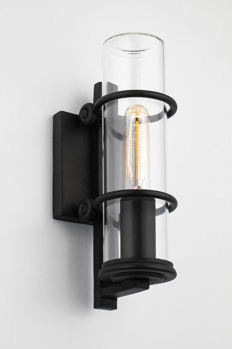 Forged Iron Frame with Clear Cylindrical Glass Shade Outdoor Wall Sconce - LV LIGHTING