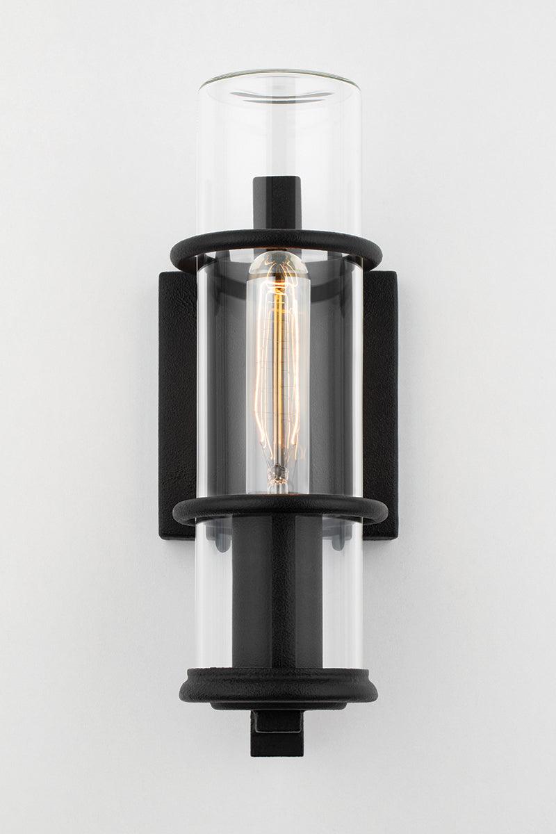 Forged Iron Frame with Clear Cylindrical Glass Shade Outdoor Wall Sconce - LV LIGHTING