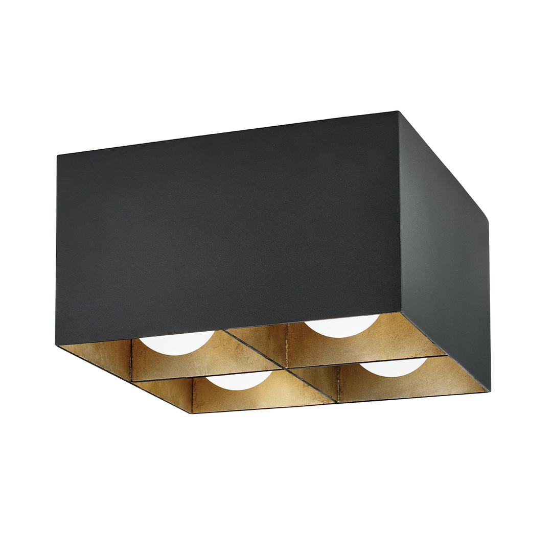 Textured Black with Silver Leaf Cube Shade Flush Mount