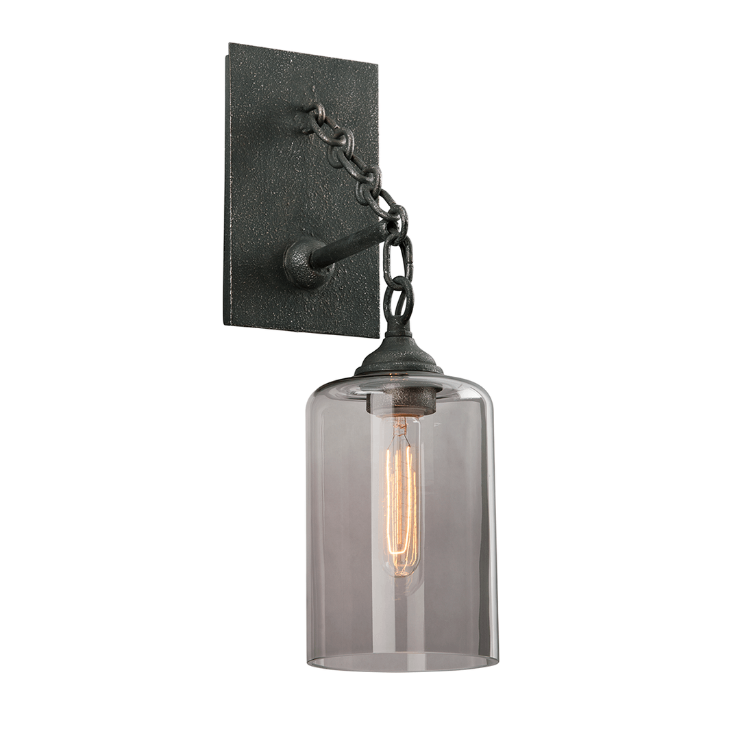 Aged Silver Chain with Smoked Glass Shade Wall Sconce - LV LIGHTING