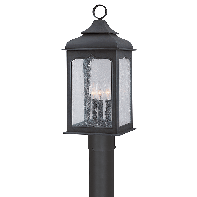 Colonial Iron with Clear Seedy Glass Shade Outdoor Post Light - LV LIGHTING