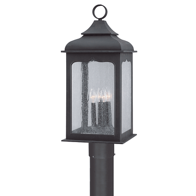 Colonial Iron with Clear Seedy Glass Shade Outdoor Post Light - LV LIGHTING