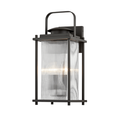 Bronze with Clear Ribbed Glass Shade Outdoor Wall Sconce - LV LIGHTING