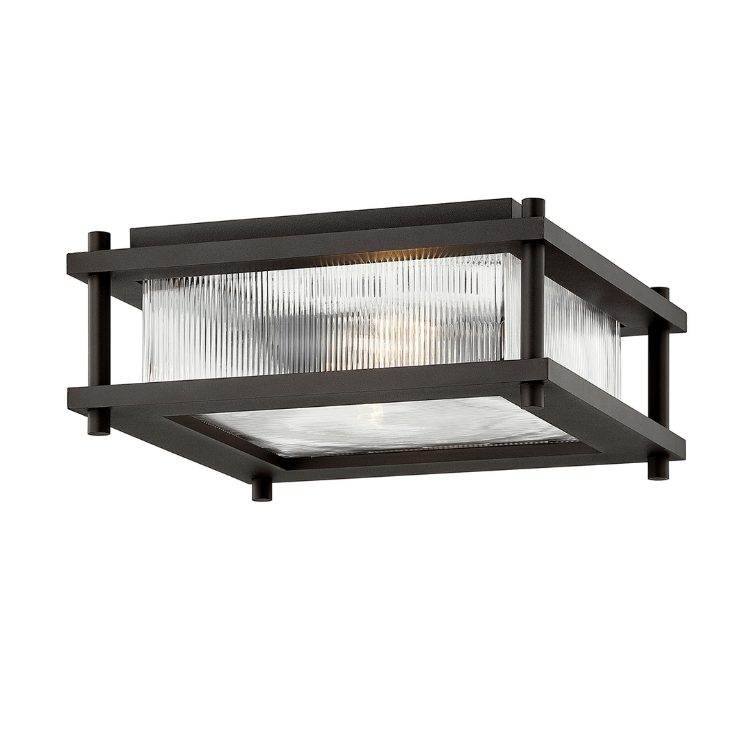 Bronze Frame with Clear Ribbed Glass Shade Outdoor Flush Mount - LV LIGHTING