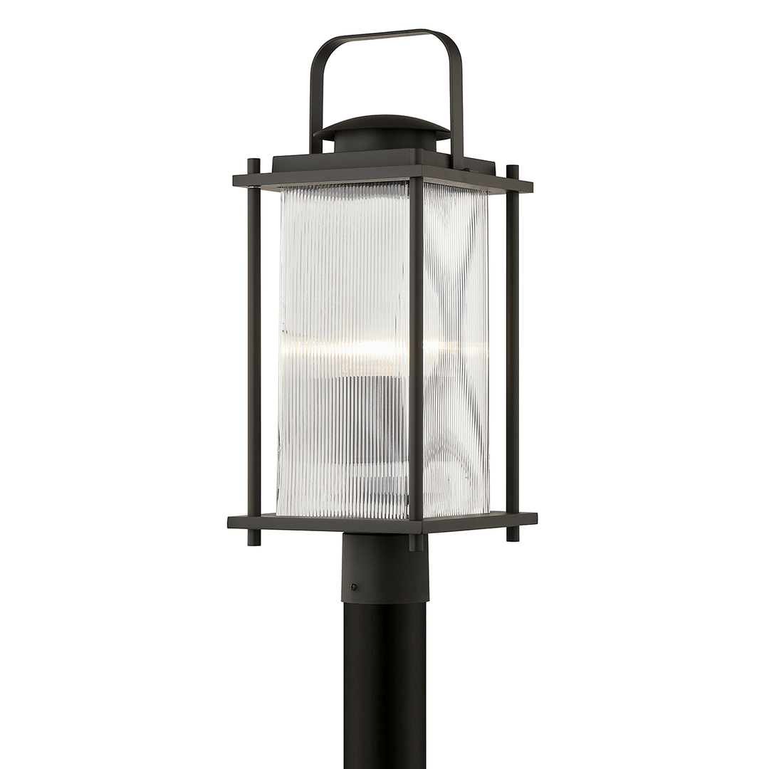 Bronze Frame with Clear Ribbed Glass Shade Outdoor Post Light - LV LIGHTING