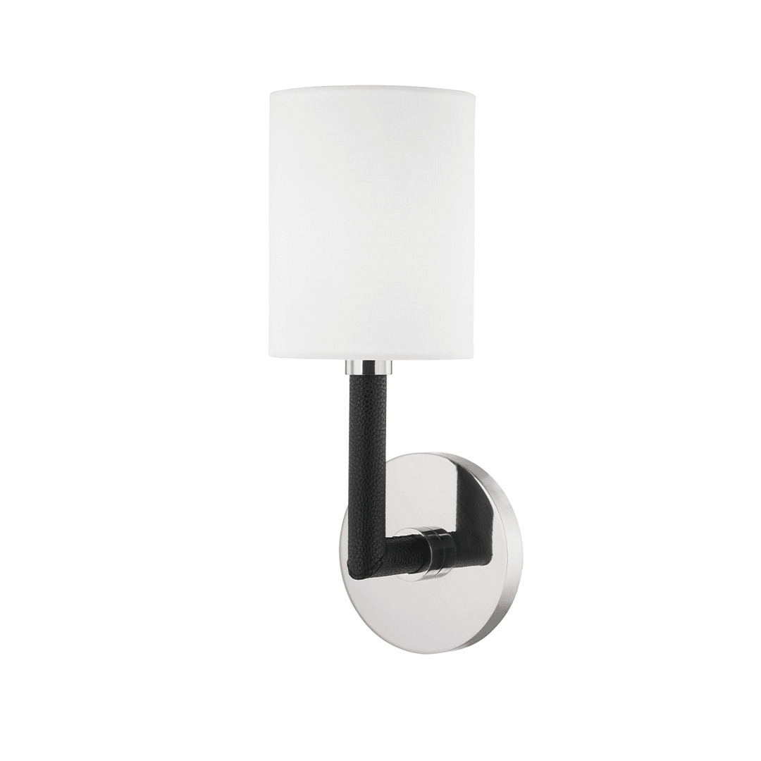 Burnished Nickel with Black Leather Wrapped Arm Wall Sconce - LV LIGHTING