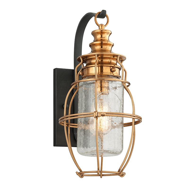 Aged Brass with Clear Antique Glass Shade Outdoor Wall Sconce - LV LIGHTING
