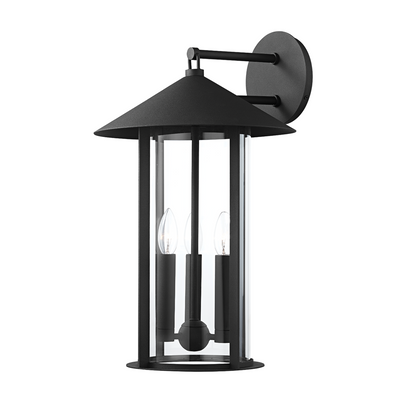 Textured Black with Cylindrical Clear Glass Shade Outdoor Wall Sconce