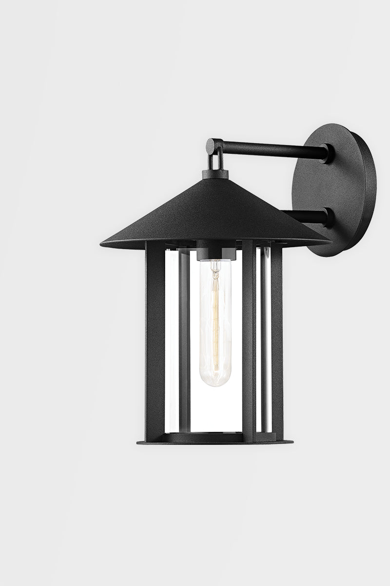 Textured Black with Cylindrical Clear Glass Shade Outdoor Wall Sconce