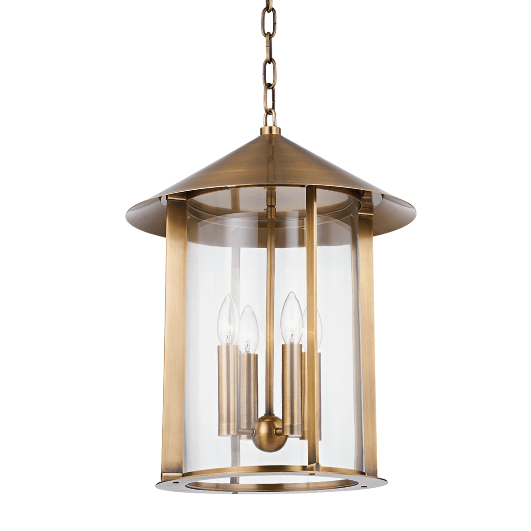 Patina Brass with Clear Cylindrical Glass Shade Outdoor Pendant - LV LIGHTING