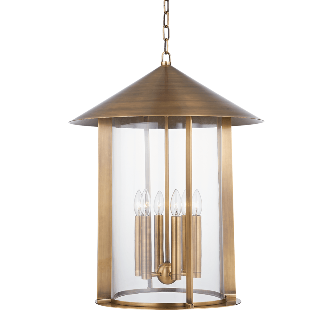 Patina Brass with Clear Cylindrical Glass Shade Outdoor Pendant - LV LIGHTING