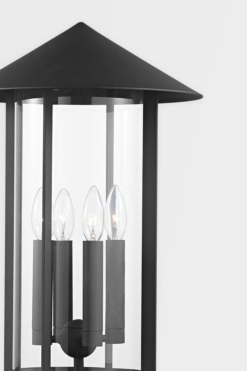 Textured Black with Cylindrical Clear Glass Shade Outdoor Post Light