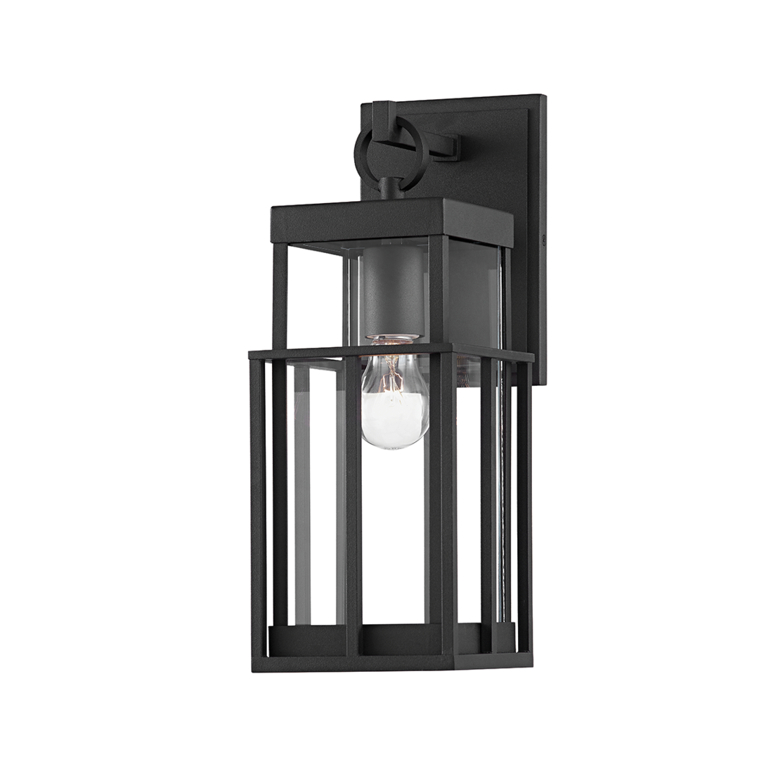 Textured Black with Clear Glass Shade Outdoor Wall Sconce