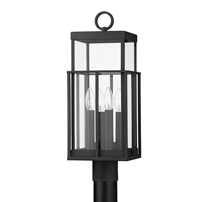 Textured Black with Clear Glass Shade Outdoor Post Light