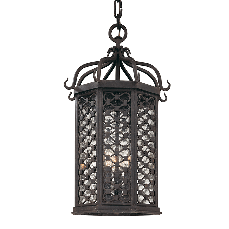 Old Iron Ribbon Frame with Clear Seedy Glass Shade Outdoor Pendant - LV LIGHTING
