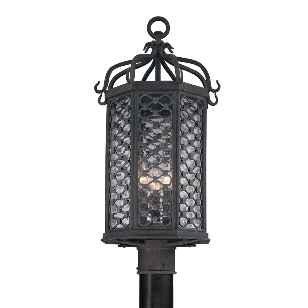Old Iron Ribbon Frame with Clear Seedy Glass Shade Outdoor Post Light - LV LIGHTING