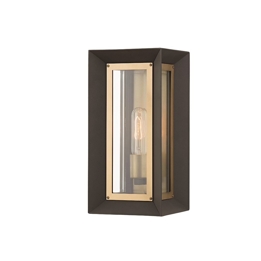 Textured Bronze and Patina Brass Frame with Clear Glass Shade Outdoor Wall Sconce