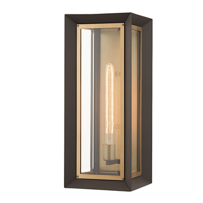 Textured Bronze and Patina Brass Frame with Clear Glass Shade Outdoor Wall Sconce