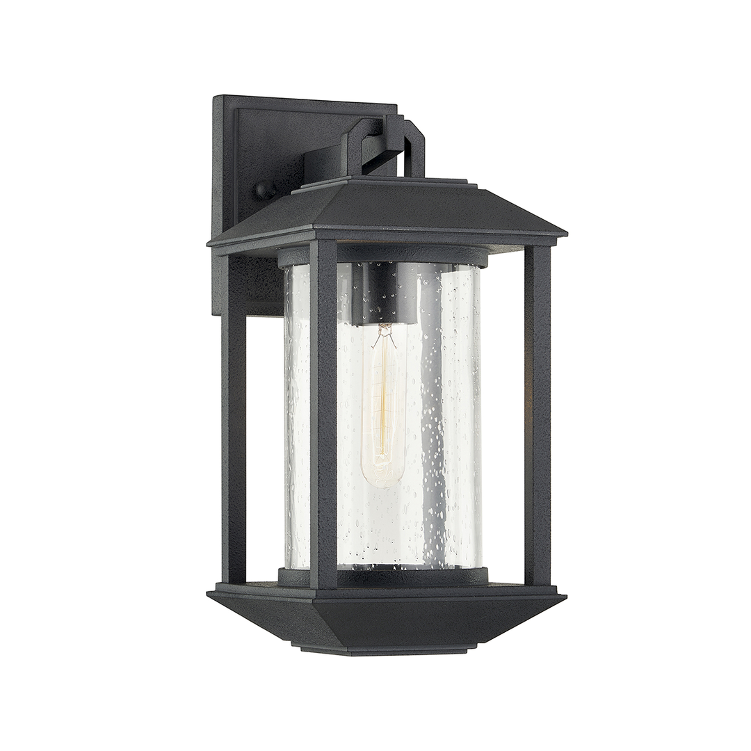 Weathered Graphite with Cylindrical Seedy Glass Shade Outdoor Wall Sconce
