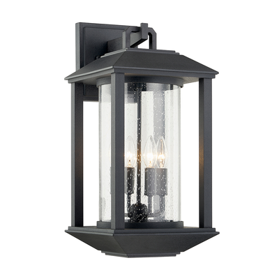 Weathered Graphite with Cylindrical Seedy Glass Shade Outdoor Wall Sconce