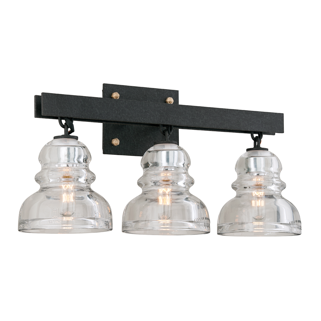 Steel Frame with Hanging Historic Pressed Clear Glass Shade Vanity Light
