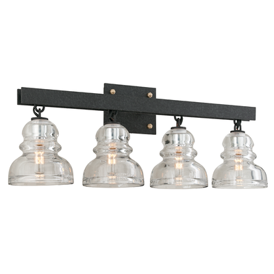 Steel Frame with Hanging Historic Pressed Clear Glass Shade Vanity Light