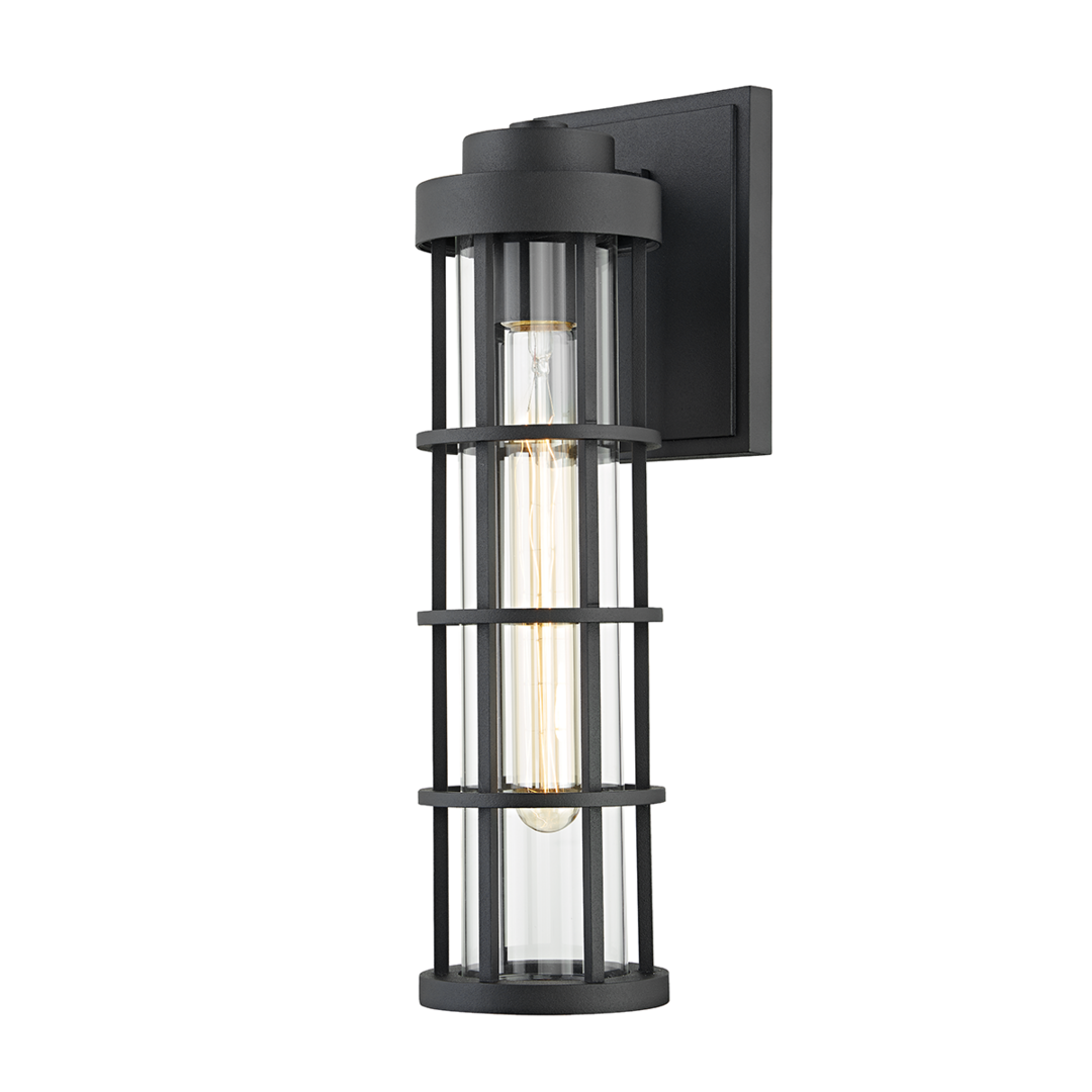 Steel Frame with Clear Cylindrical Glass Shade Outdoor Wall Sconce