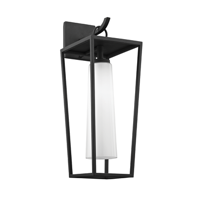 Textured Black with Opal White Glass Shade Outdoor Wall Sconce