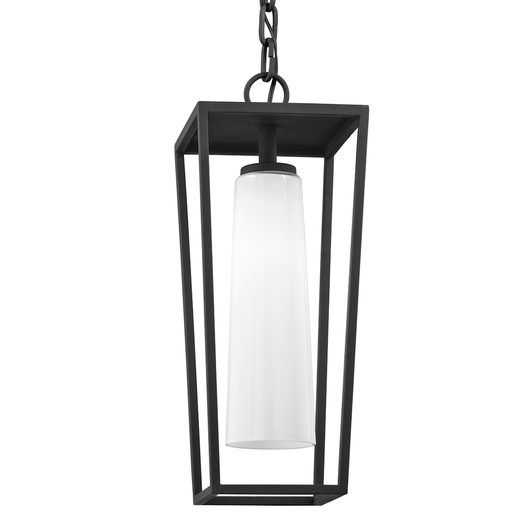 Textured Black with Opal White Glass Shade Outdoor Pendant