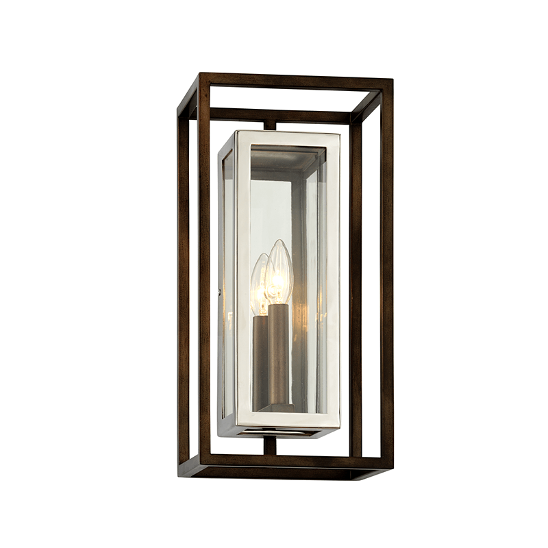 Bronze with Polished Stainless Rectangular Frame Outdoor Wall Sconce - LV LIGHTING