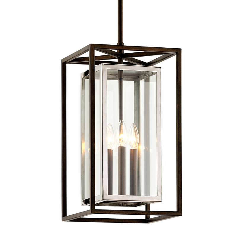 Steel Double Rectangular Frame with Clear Glass Shade Pendant